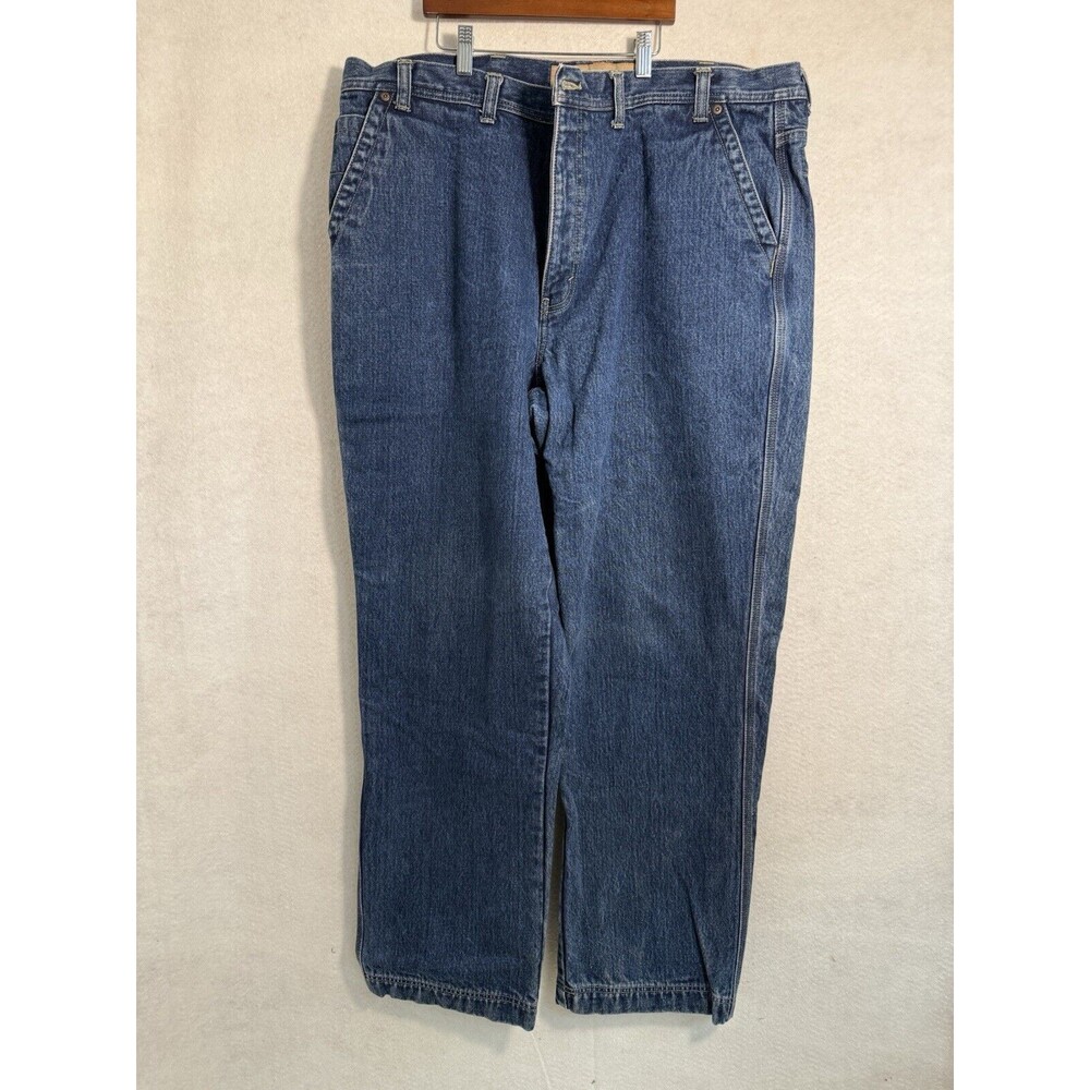 Eddie Bauer Men's 42x34 Relaxed Fit Flannel Lined Dark Wash Denim Blue Jeans